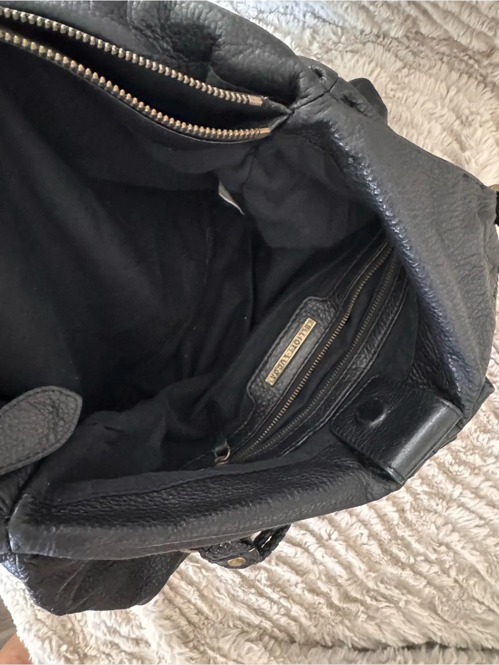 Elliott Lucca Black Leather Braided-Handle Hobo Bag